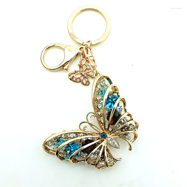 Llaveros JINGLANG marca color oro langosta cierre llaveros cuelgan cristal mariposa encantos mujeres llavero bolso joyería de lujo