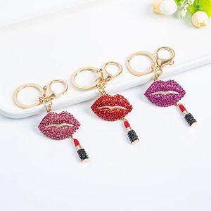 Porte-clés Jinglang Gold Couleur Métal Fermoir Porte-clés Dangle Cristal Bouche Pour Femmes Luxe Sac À Main Pendentifs Bijoux