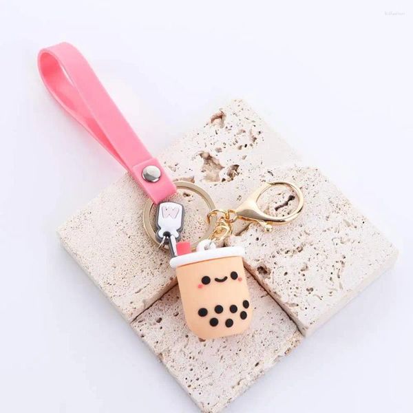 Porte-clés Kawaii mignon Silicone dames Simulation cadeau accessoires de voiture sac pendentif porte-clés perle lait thé porte-clés