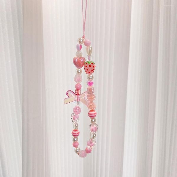 Porte-clés Kawaii Fille DIY Téléphone Chaîne Rose Accessoires De Mode Harajuku Mignon Géométrique Bijoux Corée INS Charme Porte-clés