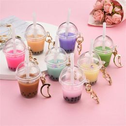 Keychains kawaii mini boba creatieve simulatie melk thee fles hanger met sleutelhang voor meisjes auto tas tas decoratie geschenken