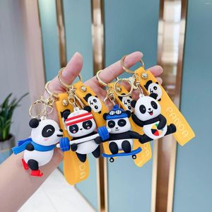 Porte-clés Kawaii Panda Porte-clés Femmes Hommes Animaux Bijoux Pendentif Anime Mignon Voiture Porte-clés Amis Cadeau Couple Anneau Patins Sac Charme Moto