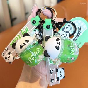 Sleutelhangers Kawaii Panda Mok Fles Vloeibaar Drijfzand Sleutelhanger Voor Vrouwen Koppels Tas Sleutel Hanger Gift Accessoires Kinderen Speelgoed