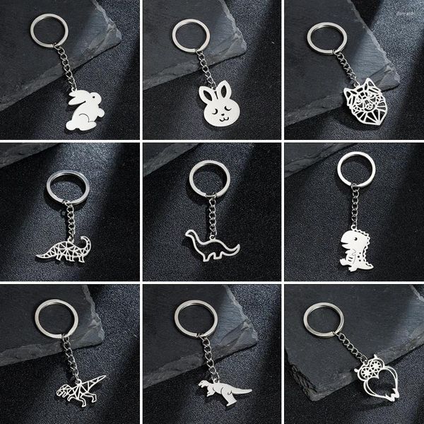 Porte-clés Kawaii petit dinosaure pour enfants, cadeau d'anniversaire, Animal mignon, pendentif en acier inoxydable, sac Llavero