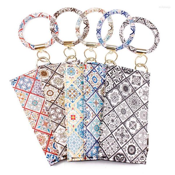 Porte-clés KC00048 ZWPON Espagne Arabesque Mandala Motif PU Cuir Téléphone Sac Poignet Porte-clés Pour Femmes O Porte-clés Porte-Monnaie Européen