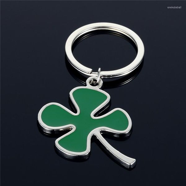 Llaveros Llavero Hoja Verde Pétalo Llavero Cuatro Trébol Lucky Holder Joyería Llavero Pintura Cintura Colgante Coche S161 Enek22