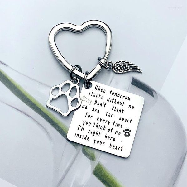 Porte-clés Porte-clés Homme Porte-clés Pour Femme Lettre Amoureux Argent Couleur Porte-clés En Acier Inoxydable Aile Chien Impression Pendentif Haute Qualité LlaverosKeychain