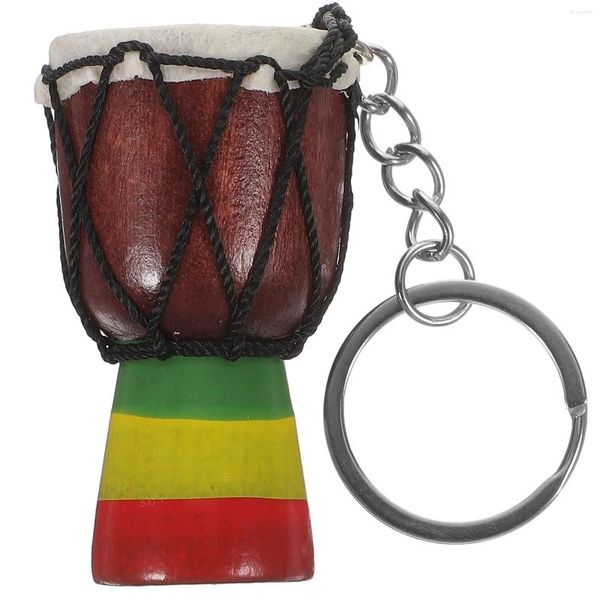 Llaveros Llavero Instrumento musical Cadenas colgantes Llaves de coche Tambor africano Bolso de madera Colgantes de decoración Señorita