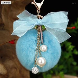 Keychains Key Chain Originality Bowknot Angel Keychain Fur Pompom Ball Pendant Car Holder Fashion Sac charme Gift Bijoux K1638