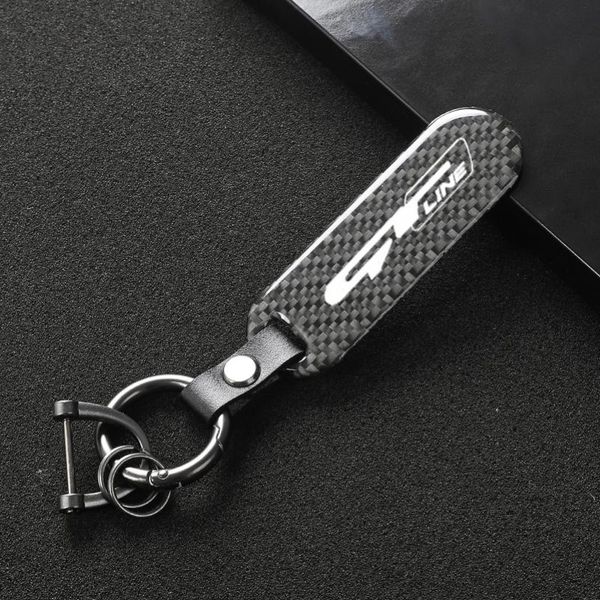 Keychains Keychain pour Sonata Kia GT Line Elantra Sportage Stinger 2021 K5 GTline Peugeot Carbon Fibre Car Logo Key Ring 198p