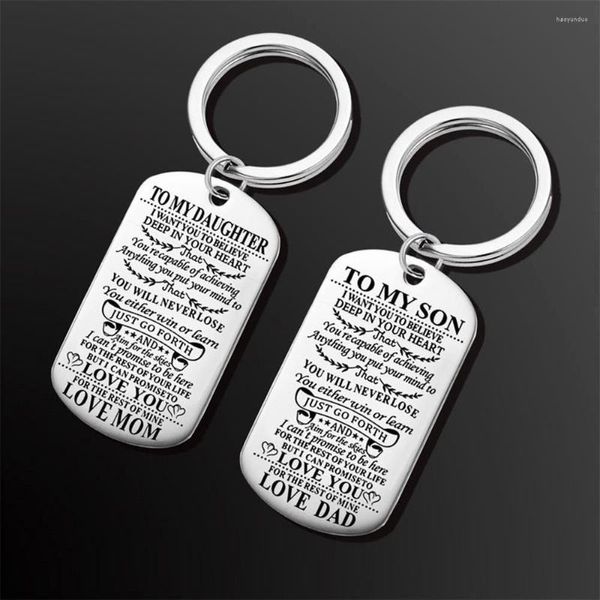 Porte-clés Porte-clés Cadeaux Pour Fils Fille Cadeau D'anniversaire De Maman Papa Mère Père Inspirant Porte-clés En Acier Inoxydable Dog Tag Gravé