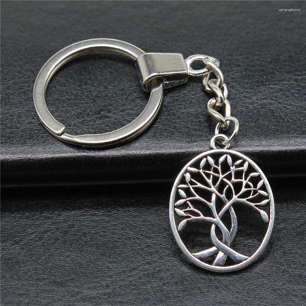 Porte-clés porte-clés Souvenirs cadeau Vintage fait à la main Antique plaqué argent 31x24mm arbre de vie pendentif porte-clés