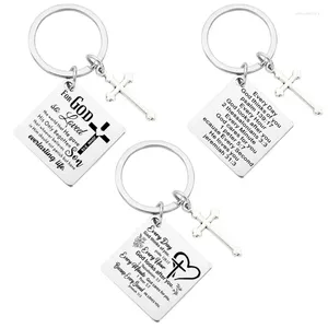 Keychains sleutelhanger vrouwen elke dag God denkt aan je sleutelketen voor mannen roestvrijstalen ring kruis hangers zilveren kleur meisjes geschenken