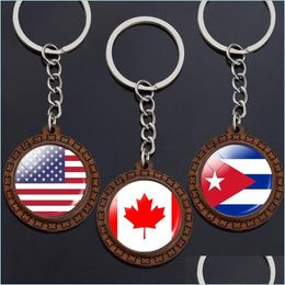 Keychains Keychains Flag Key Chains Noord -Amerika Canada Canada Mexico Jamaica Bahamas Cuba Barbados Glass Dome Keychain Wooden Keychainshop DH6A3