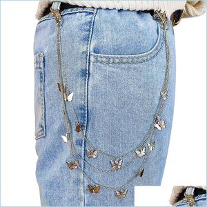 Keychains Keychains Punk Street Butterfly Belt Taille Chain Male vrouwen Mti Layer Hiphop Hook broek Jeans Keychain Pend Dhseller2010 DH6SZZ