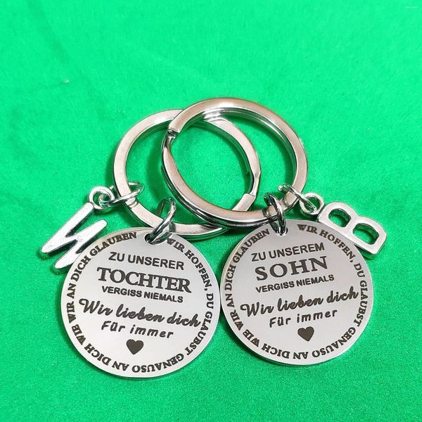 Keychains Keyring Kids Gift Keys Holder Zu Unserem Sohn / Tochter créatif à notre fils / fille en acier inoxydable 26 initiales bricolage allemand