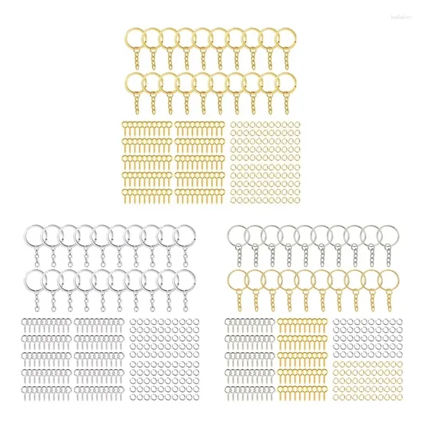 Llaveros Llaveros Kit de cadena Tornillo Ojo Pines Metal Bulk Split Ring Set para manualidades DIY