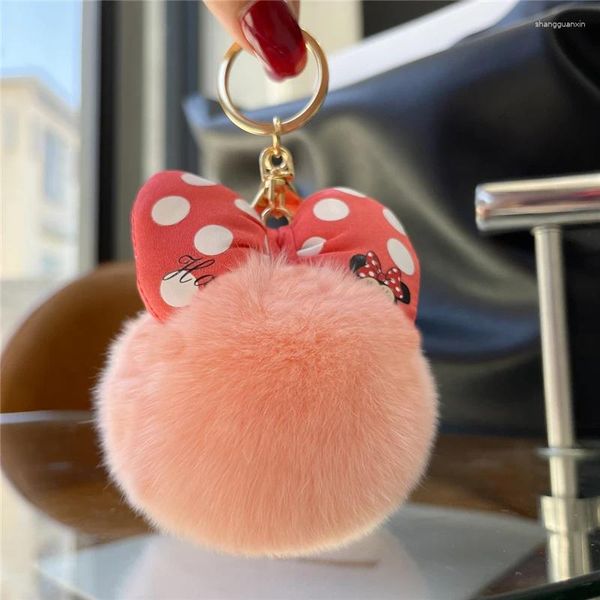 Llaveros Regalo para niños Real Rex Bola de piel Llavero Adornos Lindo Bowknot Mujeres Bolso escolar Encanto Colgante Baratijas Peluche Coche Llavero Juguete