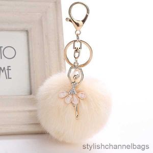 Keychains King Cute Crystal Dance Ballet Girl Key Chain Originality Angel Rabbit Hair Ball Ladies Bag Jewelry