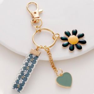 Porte-clés Style coréen porte-clés coeur et fleur pendentif mignon tricoté fronde femme utilisable pour les accessoires de breloque de sac