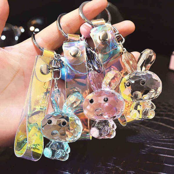 Porte-clés Style coréen Transparent Coupe Visage Lapin Porte-clés Fantaisie Cristal Poupée De Voiture Sac Pendentif Couple Amis Cadeau Porte-clés En Gros T220909