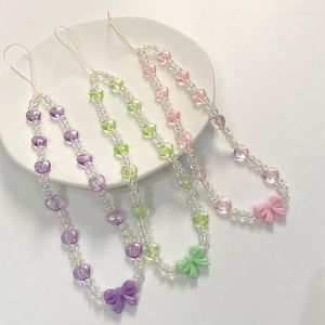 Keychains Koreaanse zoete snoep kleur perzik hart bowknot telefoonketen voor vrouwen schattige vintage accessoires sleutelhanger charme geometrische sieraden