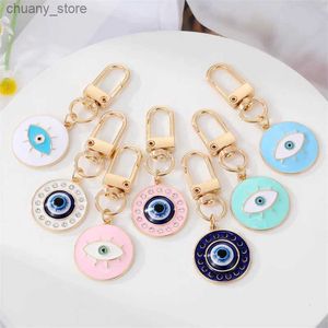 Keychains Lanyards 1 Round Evil Eye Keychain Friend Keyring Boemian Blue Eye Bag Car Airpods Box Key Telefoon Charm Accessoire Sieraden Y240417