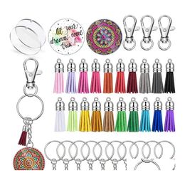 Porte-clés Longes 100 pièces bricolage acrylique porte-clés blancs disques de cercle clair porte-clés avec chaîne Colorf cuir gland pendentif DHS D Dhpy4