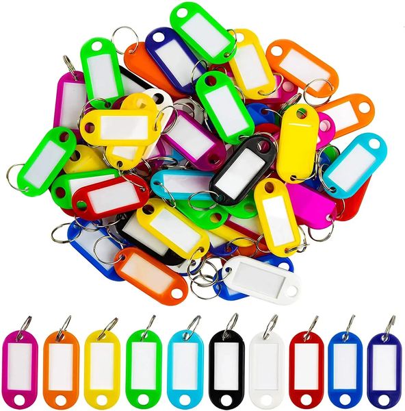 Porte-clés Lanyards 100 X porte-clés en plastique coloré étiquettes d'identification de bagages étiquettes porte-clés avec cartes de visite pour de nombreuses utilisations - bouquets de clés bagages 231027