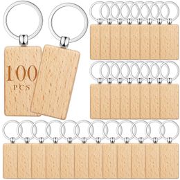 Porte-clés longes 100 pièces, rectangle vierge, porte-clés en bois, bricolage, porte-clés en bois, étiquettes pouvant graver des cadeaux de bricolage, 231025