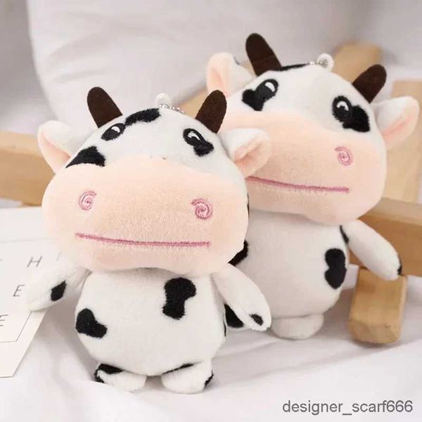 Llaves de llaves 10cm kaii vaca suave llavero peltizante peluche juguetes de animales pellintos para niños niñas lindo muñeco bolso de llaves accesorios de decoración de automóviles regalos