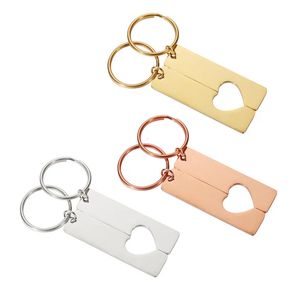 Porte-clés Longes 10 paires 100% en acier inoxydable Puzzle porte-clés blancs pour graver or/or Rose/argent couleur métal porte-clés miroir poli 231027