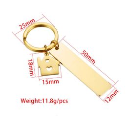 Keychains Lanyards 10pcs Lot Miroir Polie en acier inoxydable Strip en vide Maison creuse Keadchains For DIY Souvenirs Cadeaux Femmes Mens Car Key 231027