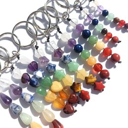 Porte-clés Longes 10pcs Cristal Naturel Coeur Goutte D'eau Porte-clés 7 Pierre Étoile Perles Ensemble Porte-clés Bijoux Sacs Pendentif DIY Accessoires En Gros 230710