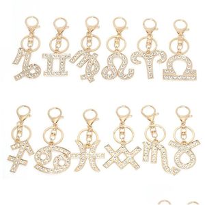 Keychains Lanyards 12 Constellatie Legering Diamant Keychain Bag Fashion Accessoires Pendant Keyring Key Chain Drop levering DHD6X