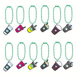 Keychains Lanyards 12 stcs Cartoon Keychain Creativiteit Coffee Cup Ball Bead Key Ring Fashion Persoonlijkheid Kokersauto voor vrouwen G OTV46