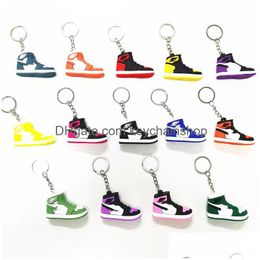 Porte-clés Lanyards 14 couleurs Designer Mini 3D Sneaker Porte-clés Hommes Femmes Enfants Porte-clés Cadeau Chaussures Sac À Main Chaîne Basketball Sile Dr Dhdh9