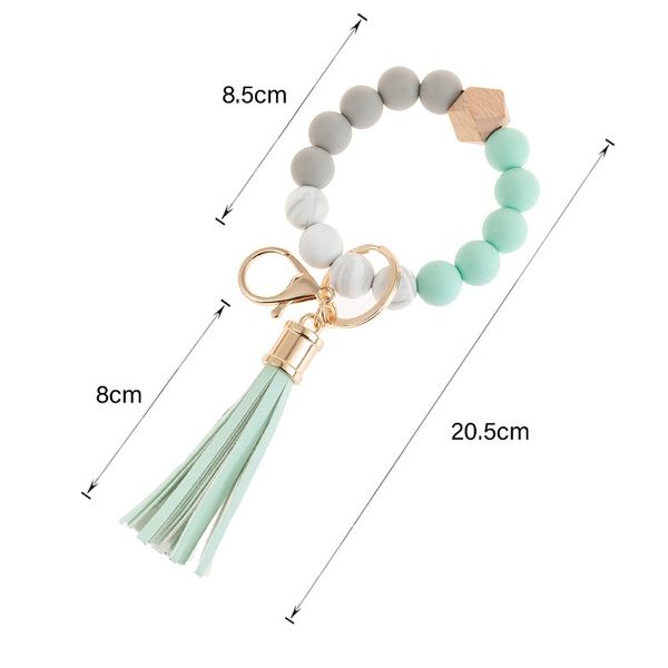 Llaveros Cordones 14 colores Borla de madera Pulsera de hilo Llavero Llavero Cuentas de silicona de grado alimenticio Pulseras Mujer Chica Llavero Correa para la muñeca YVVS