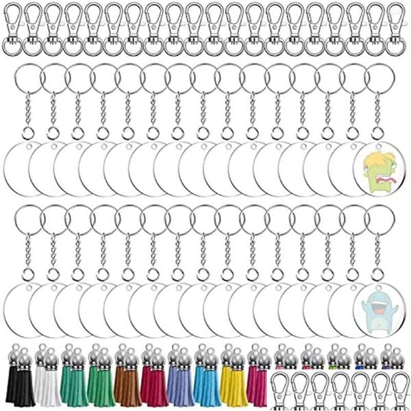 Llaveros Lanyards 150Pcs Kit Clear Acrylic Blanks Llavero Clips Anillos Jump Tassels para la elaboración de proyectos de vinilo Diy Gift Drop Del Dhqrc