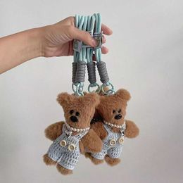Keychains Lanyards 15 cm Kawaii Teddy Bear Plush Toy Keychain Backpack Hanger Cartoon Anti Fall Chain Cute Car Childrens and Womens Bag Accessoires Q240521