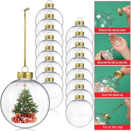 Llaveros Cordones 15 unids / set Bolas de adorno rellenables de plástico transparente con cuerda de tapa dorada DIY Bola transparente Árbol de Navidad Decoración para el hogar Fiesta 231205