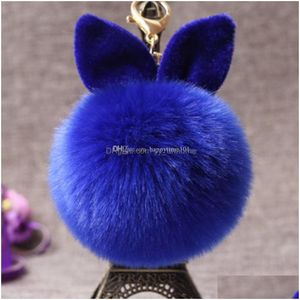 Keychains Lanyards 18 Styles konijn oor Furry Ball Bunny Pompom Keychain Keyrings Auto Key Chain Ring Women Bag hanger Decor Chris Dh6bx