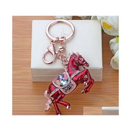 Porte-clés Longes Plaqué Or Rose 18K Le Zodiaque Cheval Voiture Crustification Gem Zircon Quartz Hommes / Femmes Cadeau D'anniversaire Marque Keyri Dhsjh