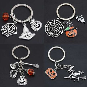 Llaves de llaves 1pc enchados web de araña cadena de llaves de llaves de calabaza fantasma de metal llavero halloween accesorios de cosplay regalos Q240403