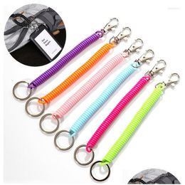 Porte-clés Longes 1pcs élastique ressort corde porte-clés anneaux sier couleur métal mousqueton pour caméra extérieure anti-perte téléphone porte-clés Dro Dhrzl