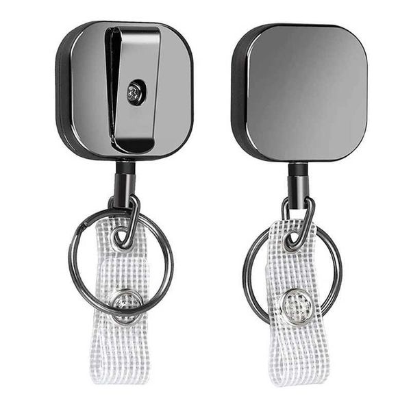 Keychains Lanyards 1pcs Platage métallique gris-noir rétractable support d'identification de clé de clé Chaîne de clé Easy Pull Bouton clé Anneau de vente chaude accessoires en gros Q240521