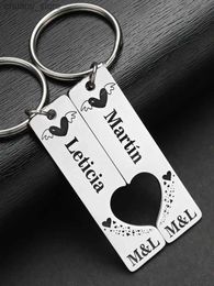 Keychains Lonyards 2 PCS Cœur personnalisé Keychain Nom de la date personnalisée pour le mariage Amour Couples Girlfriend Boyfriends Cavy Ring Gifts P030 Y240417