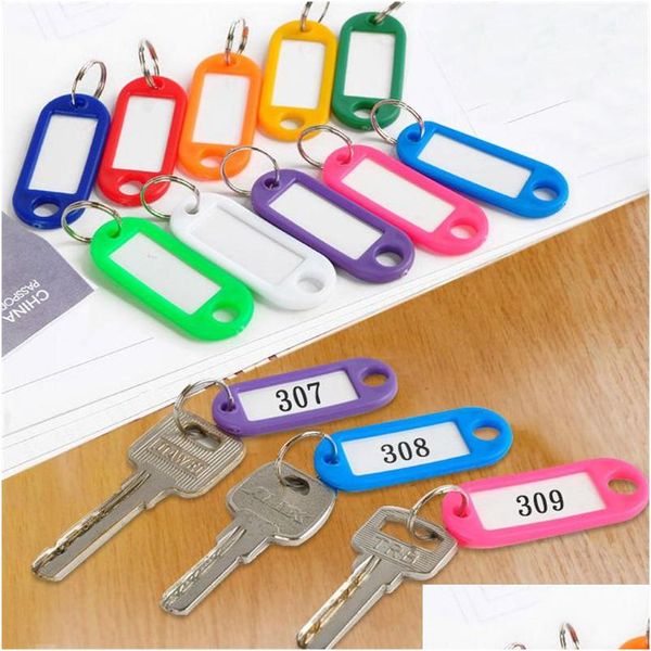 Llaveros Lanyards 200 piezas Llavero de plástico Llavero en blanco Etiquetas de nombre Diy para equipaje Insertar papel Lage Tag Mezcla Color Cadena Accesorio Otzaj