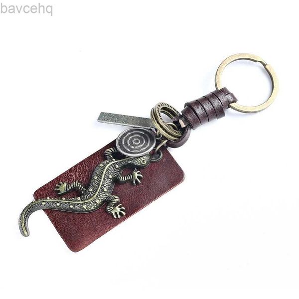 Keychains Lanyards 2024 bijoux de mode vintage vintage tissage de lézard en cuir authentique gecko tour de porte clés accessoires alliés accessoires masculins d240417