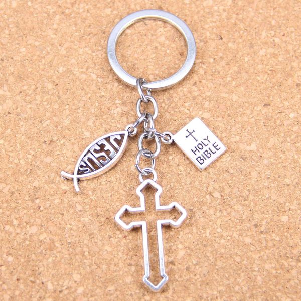 Porte-clés Longes 20 pièces mode bricolage porte-clés jésus croix livre sainte bible pendentifs hommes bijoux voiture porte-clés Souvenir pour cadeau 230508